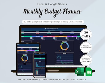 Personal Finance Dashboard Spreadsheet, Money Tracker Net Worth Budget Planner for Google Sheets Excel