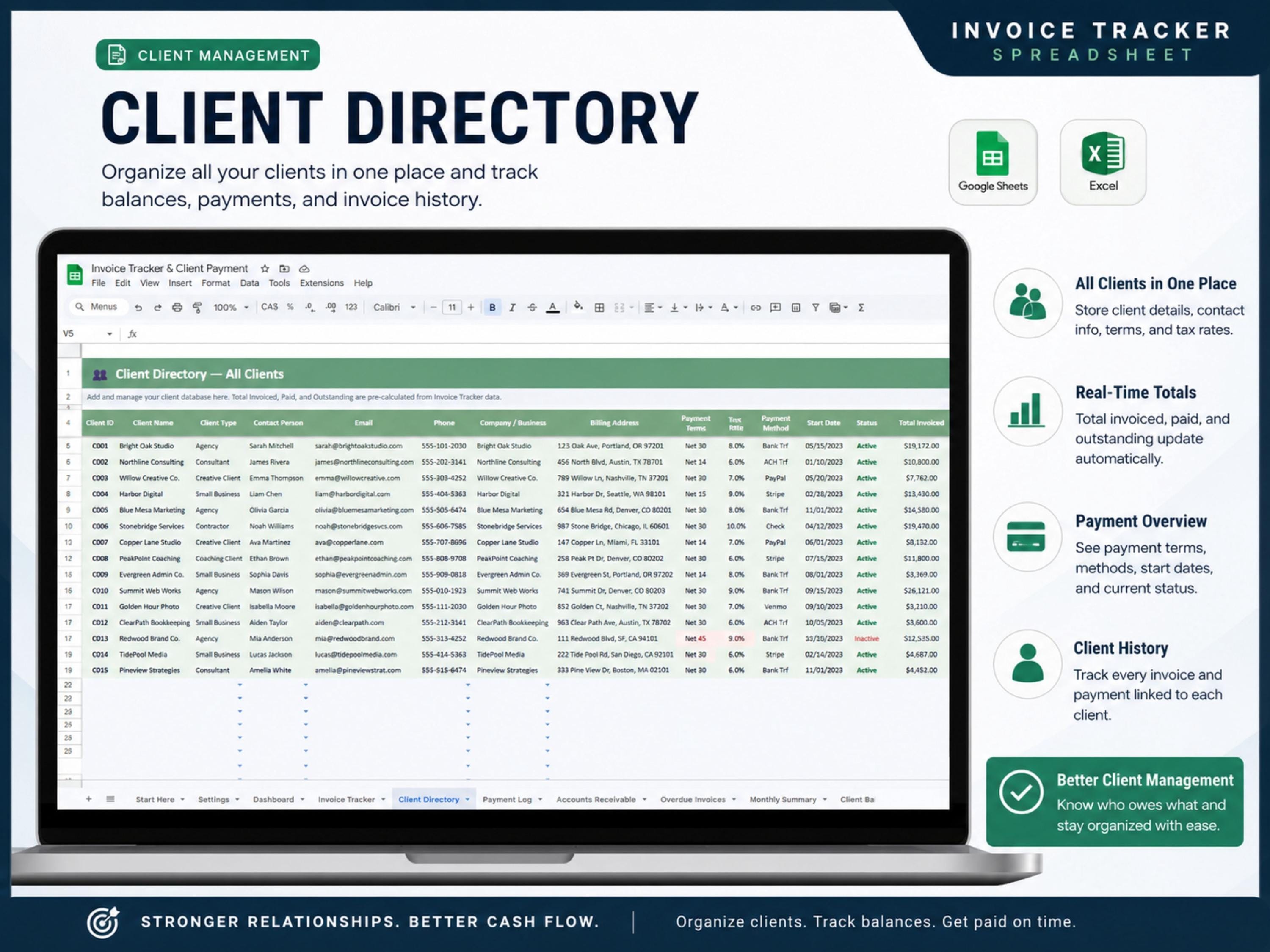 Invoice Tracker Spreadsheet, Client Payment Log & Small Business ...