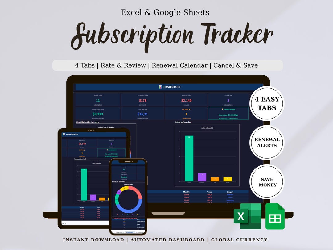 Monthly Bill Tracker Spreadsheet, Recurring Expense Manager for Google ...