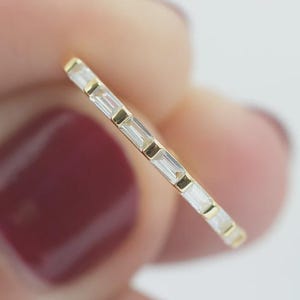 Dainty Baguette Cut Diamond Band, Thin Minimalist Stackable Band, Half Eternity Ring Vintage Style Jewellery, Colourless CZ Wedding Band