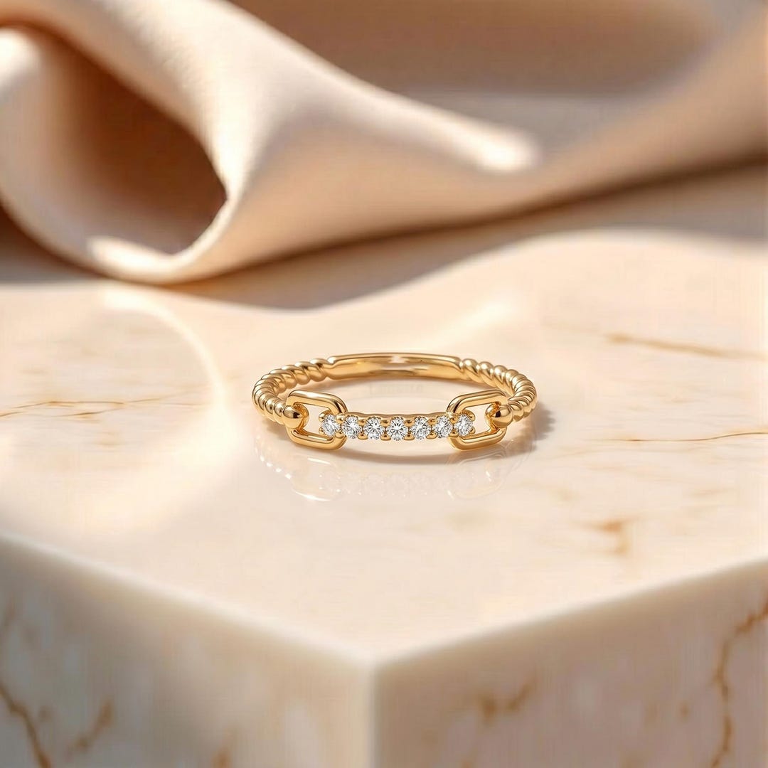 Rope Braid Stack Ring With Micro Pave Moissanite Diamonds, Minimalist ...