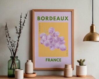 Bordeaux France Watercolor Grape Print | French Vineyard Wine Lover Decor (Digital Download)