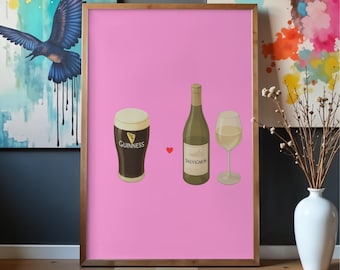 Guinness Sauvignon Print – Playful Beer Wine Pairing Wall Art (Digital Download)