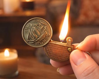 Vintage Style Münzenfeuerzeug Taschenformat Retro Metall Feuerzeug Sammlerstück Klassisches Design Wiederverwendbares Kompaktes Feuerzeug Geschenk für Männer