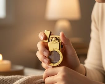 Tragbares Doppelgabel-Feuerzeug für Feuer im Freien, winddicht mit klarem Fenster, einstellbare Flamme, perfektes Geschenk für Männer