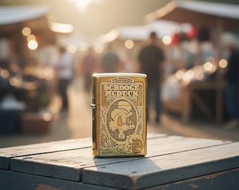 Encendedor antiguo de latón resistente al viento – Diseño de pato de dibujos animados grabado en 3D – Encendedor metálico recargable para coleccionistas y uso diario