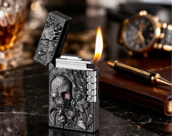 Crimson Eye Skull Feuerzeug Gothic Gravur Metall Torch Feuerzeug, nachfüllbar winddicht Butan Feuerzeug, einzigartiges Geschenk für Männer Sammler