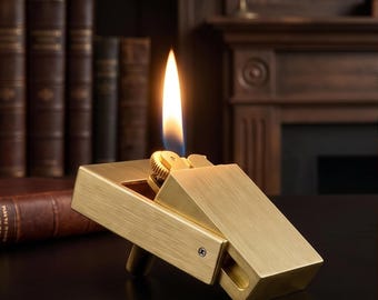 Encendedor de queroseno de latón hecho a mano, encendedor tipo caja de cerillas, encendedor de aceite recargable vintage, iniciador de fuego EDC de bolsillo, regalo retro para fumadores