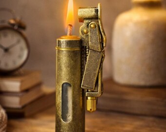 WWI Trench Lighter nachfüllbar Messing Steampunk Firestarter Vintage Style Pocket Lighter Einzigartiges Geschenk für ihn Sammler EDC Zahnrad