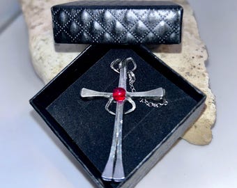 Horseshoe Nail Cross Necklace -2” -Iron 6th Anniversary -Victorian 1880s Scarlet Bead -Fathers -Wedding -Boyfriend Girlfriend -FREE GIFT BOX