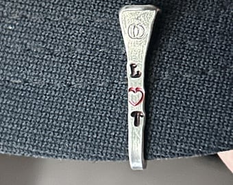 Customized Horseshoe Nail Hat Clip - Hand Stamped - Personalized Gift - Monogrammed Couples Anniversary, Birthday- Wedding or Birthday Gift