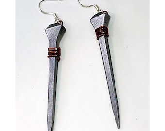 Hand Forged Iron Coffin Nail Earrings – Goth Vampire Jewelry