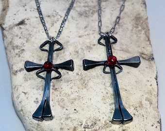 Horseshoe Nail Cross Necklace -2 Sizes-Iron 6th Anniversary -Victorian 1880s Red Bead -Fathers -Wedding -Boyfriend Girlfriend -FREE GIFT BOX