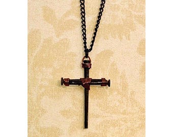 Iron Nail Cross Necklace - 6th Iron Anniversary -  7th Copper Anniversary - Crucifix Pendant - FREE GIFT BOX - Easter - Fathers Mothers Day