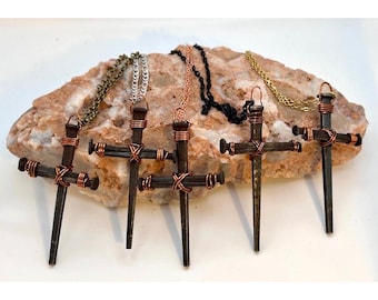 Iron Nail Cross Necklace – Rustic Crucifix Pendant - Iron 6th Anniversary - Hand Forged 1815 - Fathers Day - Mothers Day - FREE GIFT BOX