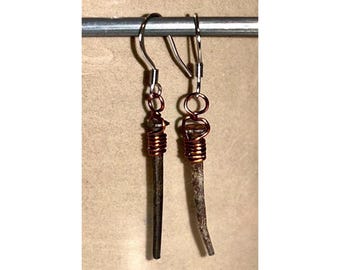 Gothic Coffin Nail Earrings – Copper - Iron Nail - Witchy Anniversary Gift -Birthday -Hand Forged 1815 -Alternative Vampire Witchy Morbid