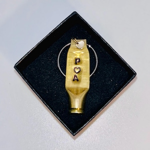 Bullet Case Keychain Pair or Single - Hand Stamped Initials & Heart Charm Gold or Silver - Custom Keyring - 21st Anniversary - FREE GIFT BOX