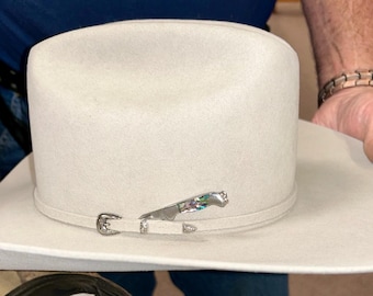 Mini Hat Knife - Abalone Shell Folding Knife  -Sharp Blade - Stainless Steel Statement Knife - Cowboy Hat His Her GIFT BOX FREE