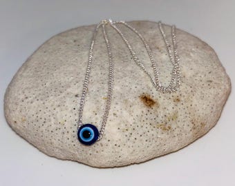 Evil Eye Sterling Silver Necklace -Dainty but Powerful -Nazar -Trendy Gift -Very Popular Protection Good Luck Charm -Handmade -FREE GIFT BAG