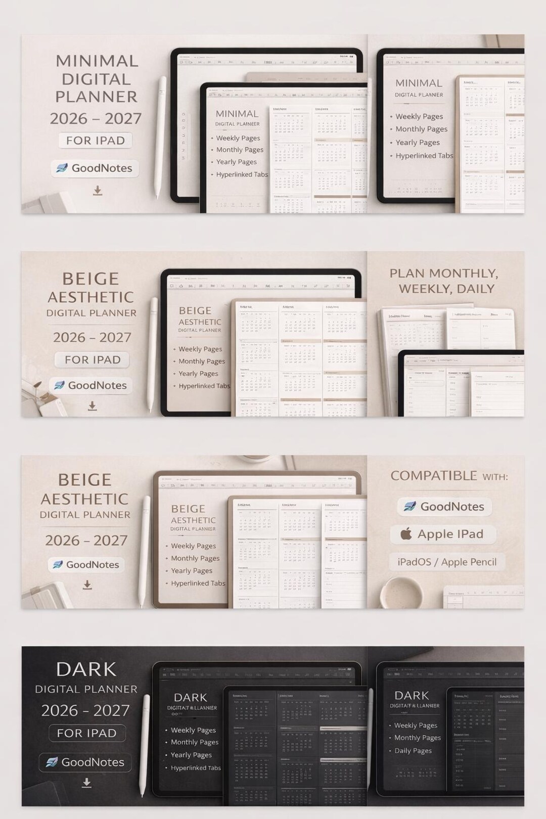 Minimal Digital Planner 2026-2027 for iPad – Goodnotes Planner – Weekly ...