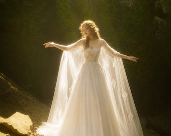 Fairytale Wedding Dress Ethereal A-Line Bridal Gown Lace Corset Romantic Princess Wedding Dress