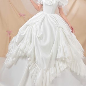 Vintage Hochzeitskleid Prinzessin Ballkleid Puffy Ärmel Brautkleid Satin Royal Braut Bild 11