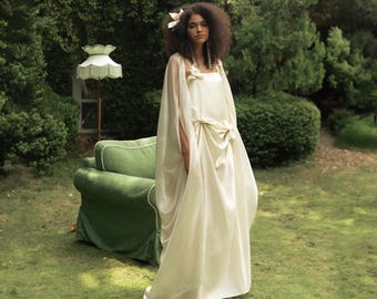 Ivory Silk Wedding Dress Floral Fairy Minimalist Bridal Dress White Ethereal Bridal Gown