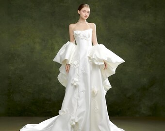 Strapless Satin Wedding Dress Ball Gown Bridal Dress Princess Wedding Gown White Bridal Dress
