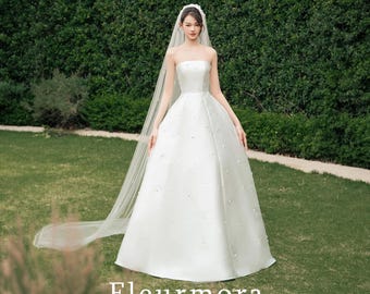 Strapless Ball Gown Wedding Dress Beaded Bridal Dress Princess Wedding Gown Minimalist Bridal Dress