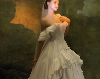 Romantic Off Shoulder Ball Gown Wedding Dress Princess Bridal Gown  Fairy Tale White Veil Bridal Look