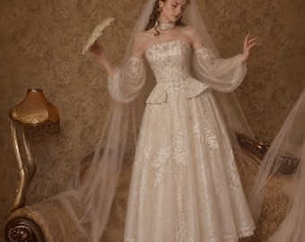 Couture Prom Dress Midi Bridal Gown Princess DressOff Shoulder Puff Sleeves Romantic Formal Dress