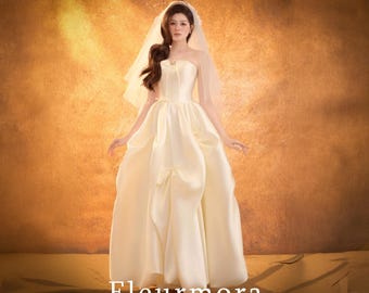 Taffeta Wedding Dress, Strapless Bridal Gown, Minimalist Ball Gown, Elegant Ivory Wedding Dress, Simple Princess Bride Dress