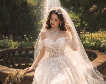 Off Shoulder Wedding Dress Tulle Lace Bridal Gown A Line Sparkle Corset Wedding Romantic Princess Bridal Dress