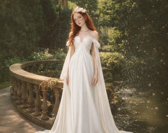 Silk Fairytale Bridal Gown Princess Wedding Dress Romantic Ethereal Bride Outfit