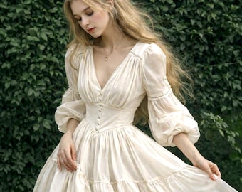 Cottagecore Wedding Dress Puff Sleeve Maxi Dress Aesthetic Bridal Gown