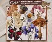 100+ Realistic Botanical Digital Stickers,  GoodNotes Stickers for Journals, Noteful Mood Board Planner Sticker