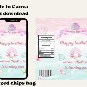 Oneder the Sea Chip Bag Wrapper - Editable in canva- Ocean Party Favor - Personalized Chips Bag - Under the Sea Theme - instant download