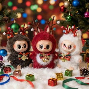 Christmas Reindeer Plush Figure, High Quality Fluffy Soft Toy 18cm 90g, Gift for Kids Adults, Collectible Figurine