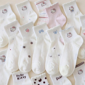 Multiple styles cute printed cotton ankle socks breathable mesh summer socks kawaii low cut socks women's casual socks 5 pairs per pack