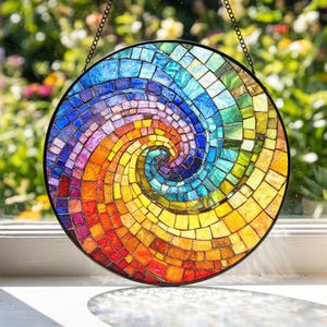 Rainbow Spiral Stained Glass Style Suncatcher, Rainbow Glass Art, Geometric Window Decor, Gift for Grandma Mom