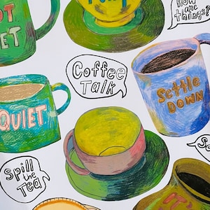 Coffee Talk Journaling Imprimible / Tazas Ilustradas / Frases con letras a mano / Efemérides imprimibles para revistas o planificadores