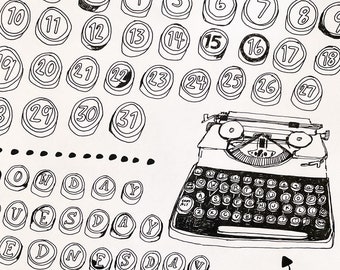 Typewriter Keys Days and Dates | Days of the Week Planner Ephemera | Printable Stickers