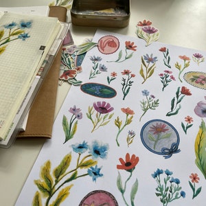 Todas las pegatinas imprimibles de flores para planificadores, diarios, papelería, efímeras, florales
