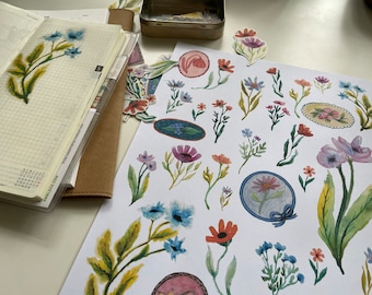 Stickers imprimables Toutes les fleurs pour agendas, journaux, articles de papeterie, éphémères, fleurs