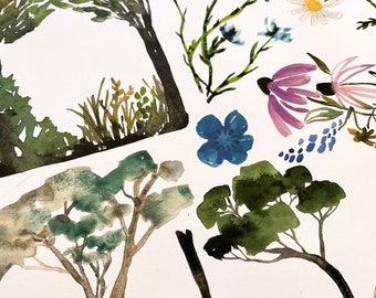 Late September Magic Printable | Tree Illustration | Botanical Painting Journal Ephemera | Printable Stickers