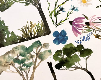 Fin septembre Magic Printable | Illustration d’arbre | Journal de peinture botanique Éphémères | Autocollants imprimables