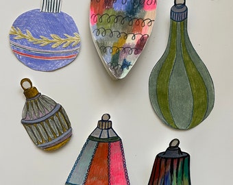 Ornements de Noël imprimables pour la journalisation des éphémères, étiquettes cadeaux, étiquettes | Illustrations d’ornements de bonnes nouvelles