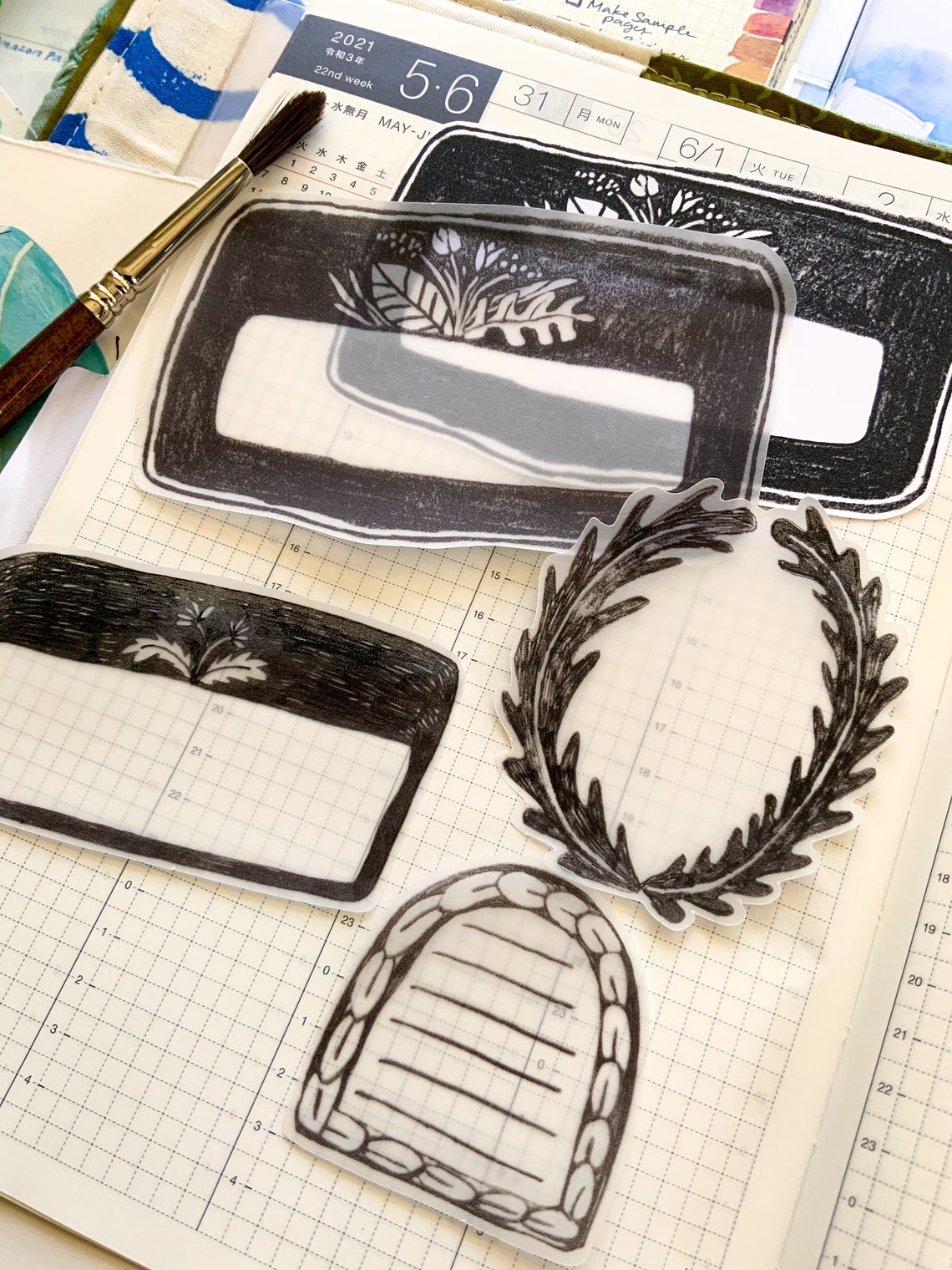 Graphite and Ink Labels and Journaling Spots - Etsy