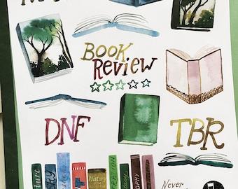 Jamais assez de livres éphémères imprimables | Illustrations de livres à l'aquarelle pour la planification et la tenue d'un journal | Feuille de collage imprimable