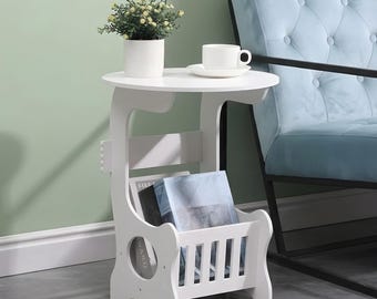 Small Round Bedside Table White Wooden Side Table 2 Tier Nightstand